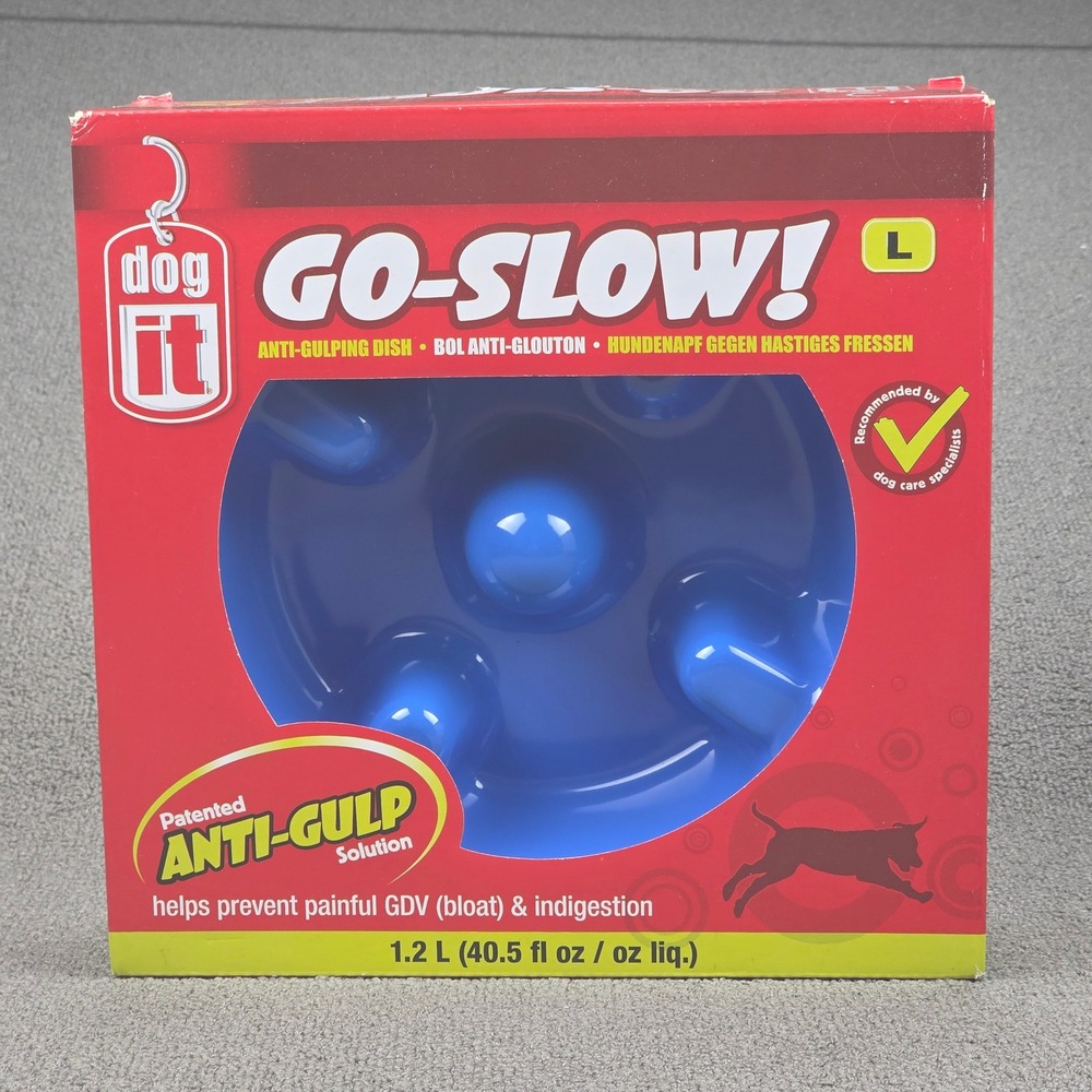 Dogit Go-Slow Anti-Gulping Dish Dog Blue Slow Feeder Bloat Prevention Large